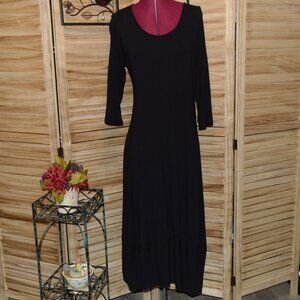 Eileen Fisher M Black Midi Dress Scoop Neck Stretchy